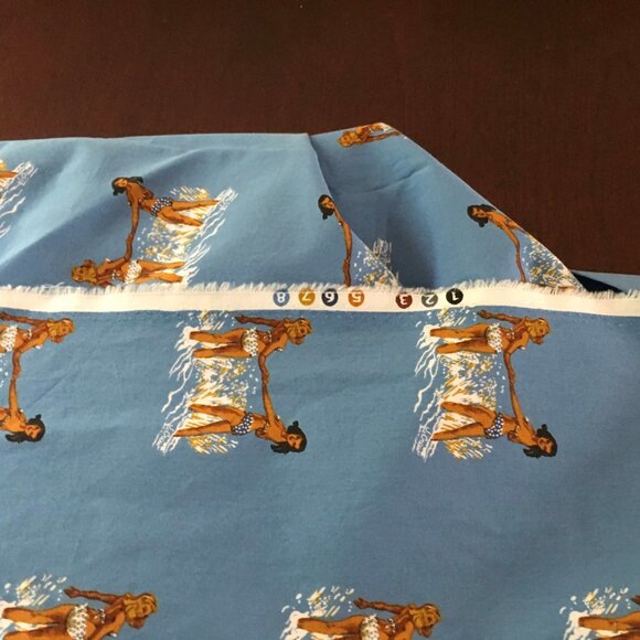 Vintage Pin Up Girls 60s Style Beach Print Fabric Women In Bikini Models - Picture 3 of 5